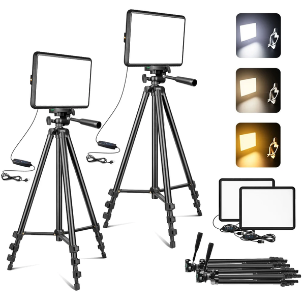 Dimmable LED Video Light Kit with Tripod, 2-Pack