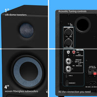 4'' Studio Monitors, 60W Active Monitor Speaker, Bluetooth Bookshelf Speaker with HDMI ARC, USB-C, TRS, RCA, Aux In, EQ & Music/Monitor Mode, for Music Production, Desktop Computer,Mf01
