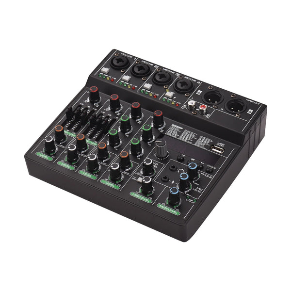 6-Channel Audio Mixer Board with 256 DSP Effects 48V Phantom Power Bluetooth USB Type-C for Studio Recording DJ Streaming 7.8 in / 19.7 Cm