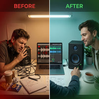 4'' Studio Monitors, 60W Active Monitor Speaker, Bluetooth Bookshelf Speaker with HDMI ARC, USB-C, TRS, RCA, Aux In, EQ & Music/Monitor Mode, for Music Production, Desktop Computer,Mf01 — Before & After