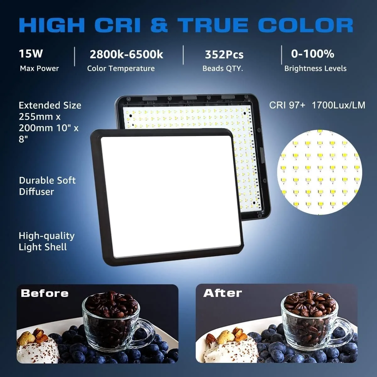 Dimmable LED Video Light Kit with Tripod, 2-Pack