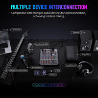 Professional DJ Audio Mixer -  6 Channel DJ Bluetooth Controller Sound Mixer,Usb Interface,6 XLR Mic/Line Input,Aux,Fx Processor MP3 Player,+48V Phantom for Karaoke Studio Streaming Recording