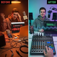 Professional DJ Audio Mixer -  6 Channel DJ Bluetooth Controller Sound Mixer,Usb Interface,6 XLR Mic/Line Input,Aux,Fx Processor MP3 Player,+48V Phantom for Karaoke Studio Streaming Recording — Before & After