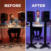 Studio Monitor Stands Built for Professional Setup, 36 Inch Height, Cable Management, Acoustic Foam — Before & After
